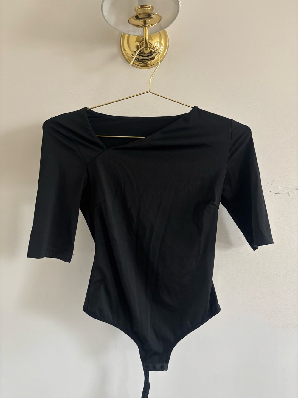 Black Asymmetrical Neckline Bodysuit